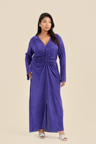 Curve Twist Front Flare Sleeve Plisse Midaxi Dress