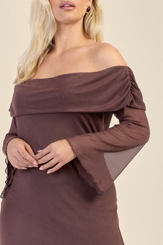 Curve Bardot Plain Mesh Midaxi Dress