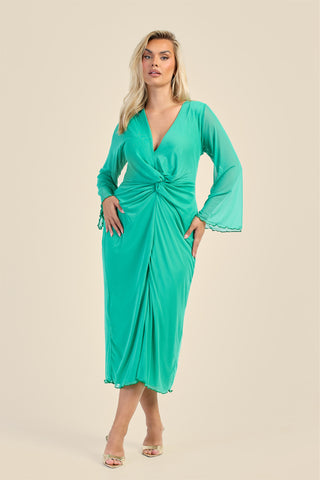 Curve Twist Front Plain Mesh Midaxi Dress