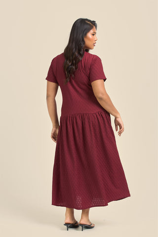 Curve Textured Drop Waist Smock Dress