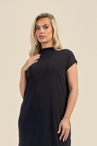 Curve Capped Sleeve Mesh Hem Maxi Dress