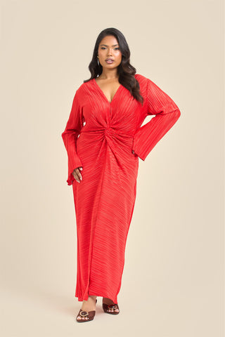 Curve Plisse Twist Front Flare Sleeve Midaxi Dress