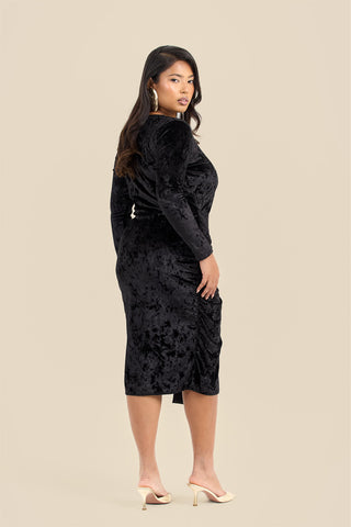 Curve crushed velvet tie front draped midaxi dress