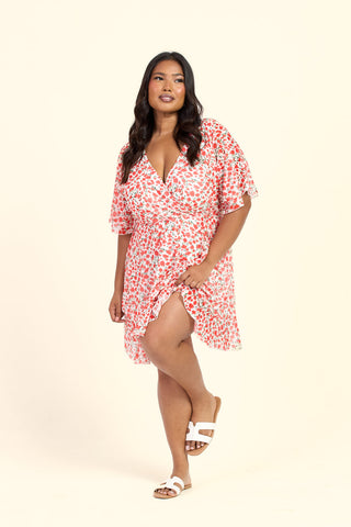 Curve Ditsy Floral Print Wrap And Ruffle Skater Dress