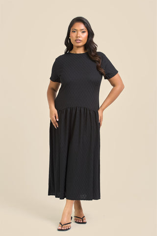 Curve Textured Drop Waist Smock Dress