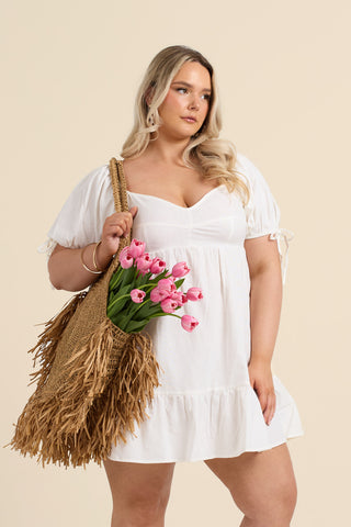 Curve Linen Puff Sleeve Mini Dress