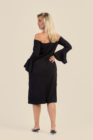 Curve Bardot Ruffle Sleeve Scuba Midi Dress