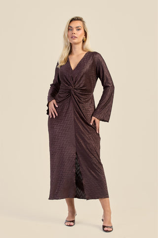 Curve Plisse Twist Front Flare Sleeve Midaxi Dress