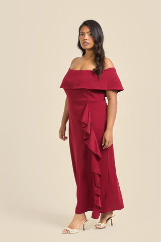 Curve Bardot Frill Scuba Midi Dress