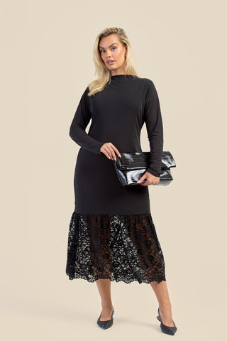 Curve Long Sleeve Drop Hem Dress with Lace