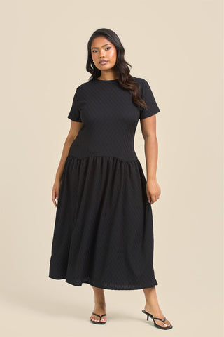 Curve Textured Drop Waist Smock Dress