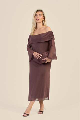 Curve Bardot Plain Mesh Midaxi Dress