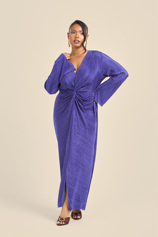 Curve Twist Front Flare Sleeve Plisse Midaxi Dress