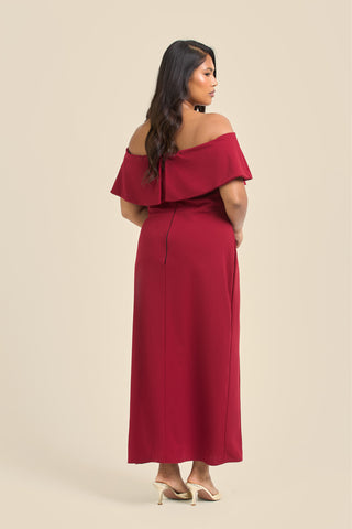 Curve Bardot Frill Scuba Midi Dress