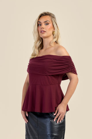 Curve Gathered Bardot Peplum Top