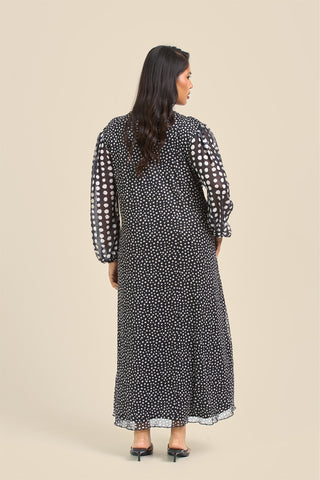 Curve Mixed Polka Dot Balloon Sleeve Midi Dress