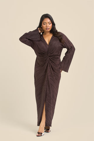 Curve Plisse Twist Front Flare Sleeve Midaxi Dress