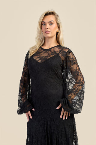 Curve Lace Balloon Sleeve Maxi Dress