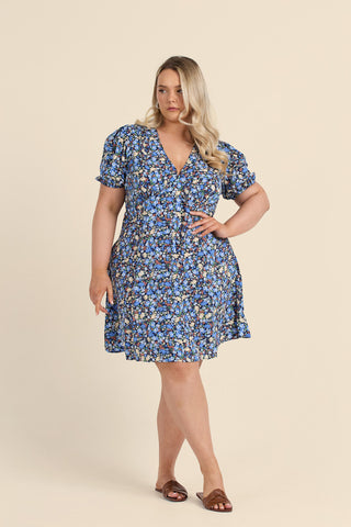 Curve Ditsy Print Puff Sleeve Mini Skater Dress