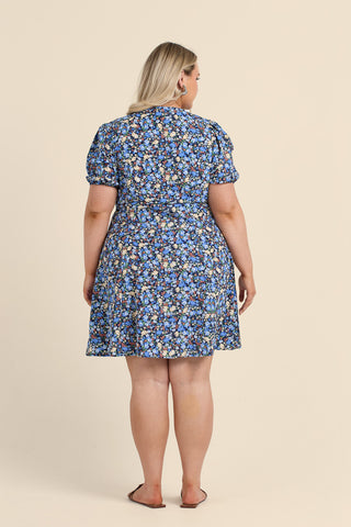 Curve Ditsy Print Puff Sleeve Mini Skater Dress