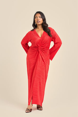 Curve Plisse Twist Front Flare Sleeve Midaxi Dress