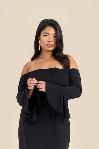 Curve Bardot Ruffle Sleeve Scuba Midi Dress