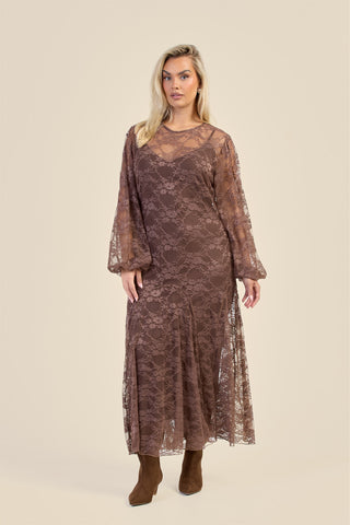 Curve Lace Balloon Sleeve Maxi Dress