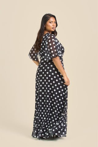Curve Angel Sleeve Wrap Front Polka Dot Maxi Dress