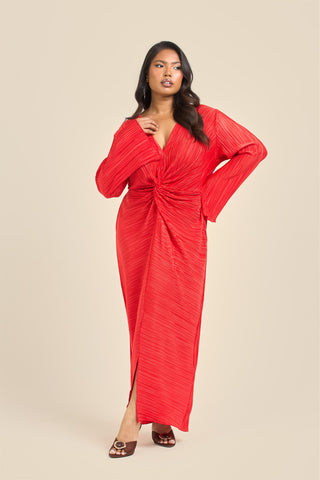 Curve Plisse Twist Front Flare Sleeve Midaxi Dress