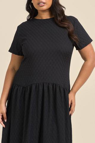 Curve Textured Drop Waist Smock Dress