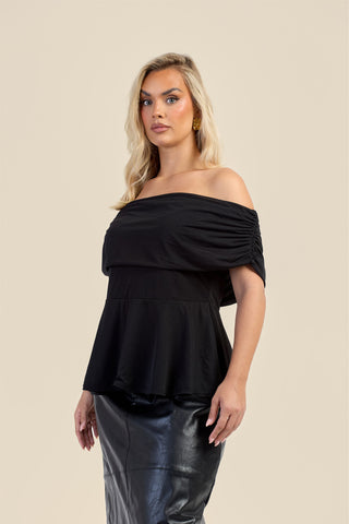 Curve Gathered Bardot Peplum Top