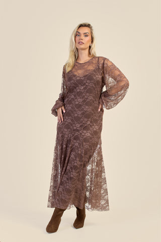 Curve Lace Balloon Sleeve Maxi Dress
