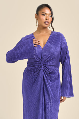 Curve Twist Front Flare Sleeve Plisse Midaxi Dress