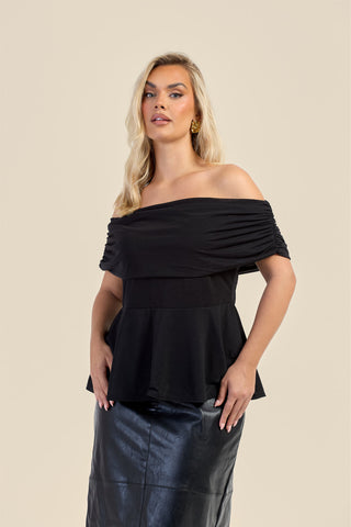 Curve Gathered Bardot Peplum Top