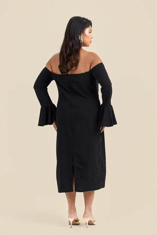Curve Bardot Ruffle Sleeve Scuba Midi Dress