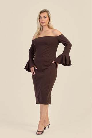 Curve Bardot Ruffle Sleeve Scuba Midi Dress