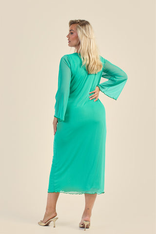 Curve Twist Front Plain Mesh Midaxi Dress
