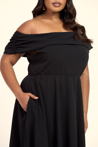 Curve Bardot Flared Skirt Midi Skater Dress