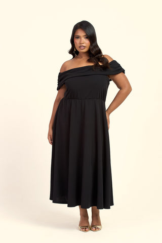 Curve Bardot Flared Skirt Midi Skater Dress