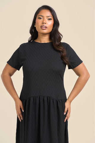 Curve Textured Drop Waist Smock Dress