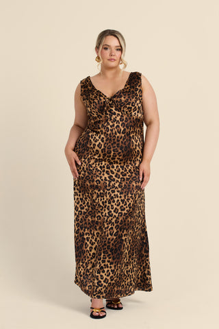 Curve Leopard Satin Slip Dress