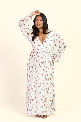 Curve Ditsy Print Tiered Wrap Belted Maxi Dress