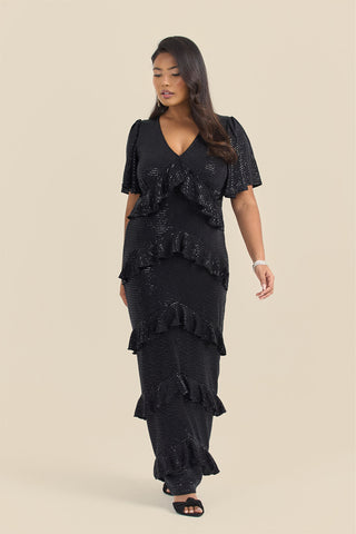 Curve All over Stretch Sequin Ruffle Maxi Dress