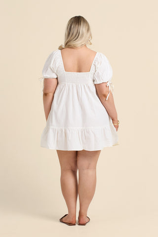 Curve Linen Puff Sleeve Mini Dress