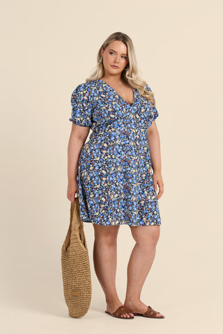 Curve Ditsy Print Puff Sleeve Mini Skater Dress