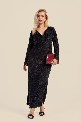 Curve velvet devore cowl neck maxi dress