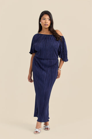 Curve Plisse Drop Shoulder Midaxi Dress