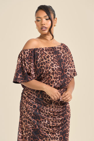 Curve Leopard Print Drop Shoulder Mesh Midi Dress
