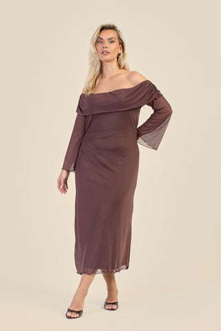 Curve Bardot Plain Mesh Midaxi Dress