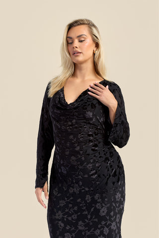 Curve velvet devore cowl neck maxi dress